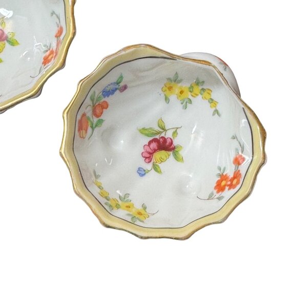 Noritake Vintage Floral & Gold Trim Shell-Shaped Dip Dish Salt Cellars Set Of 3 - Picture 2 of 7